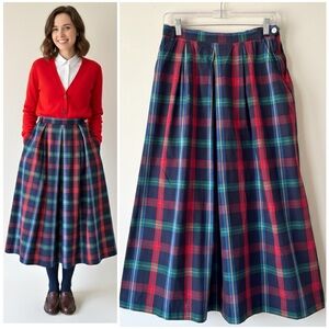 Talbots Vintage Tartan Plaid Tea Length Skirt 90s Cotton Lined Pockets Size 6